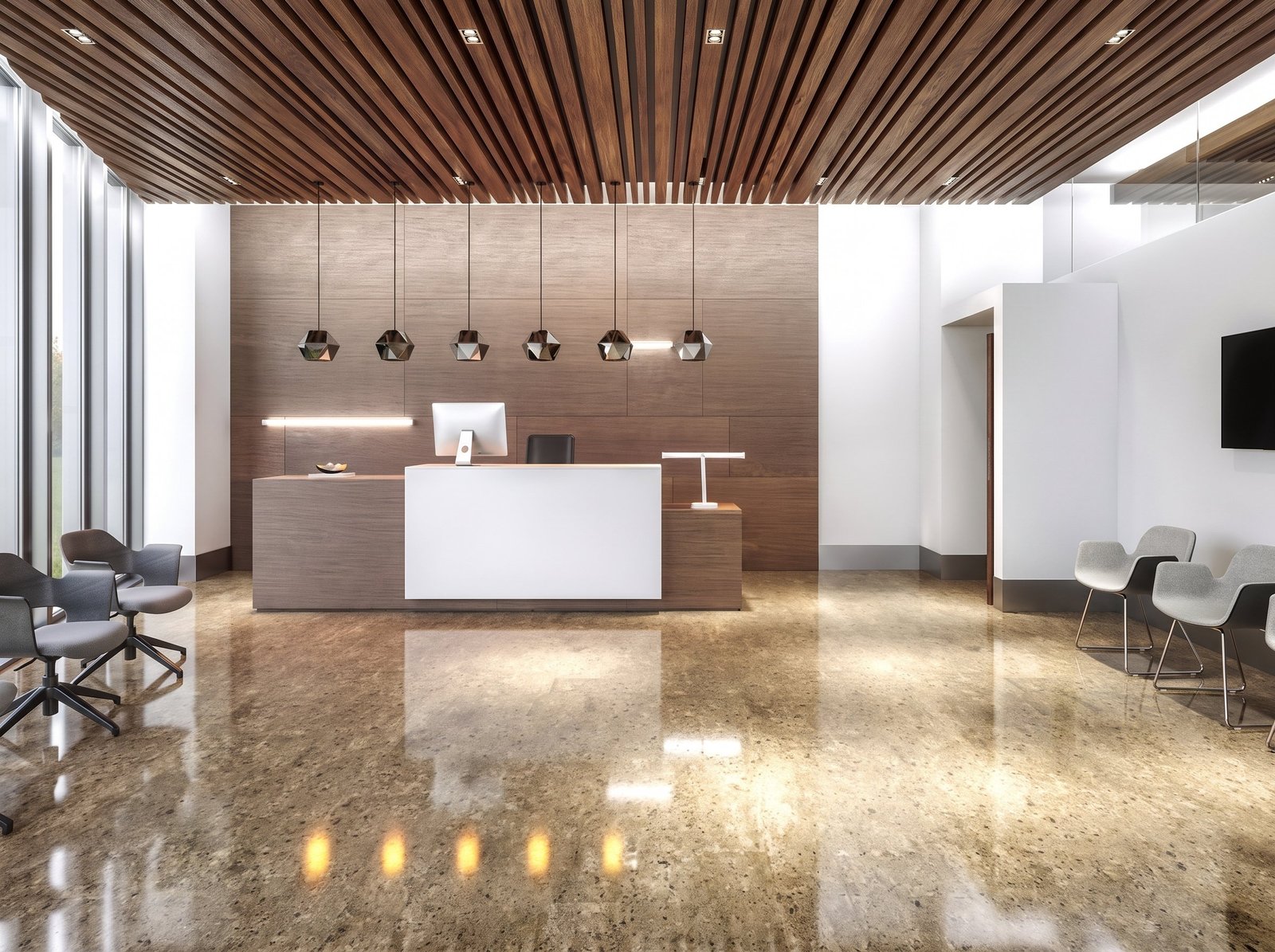 A grand botanical installation in a commercial atrium interior